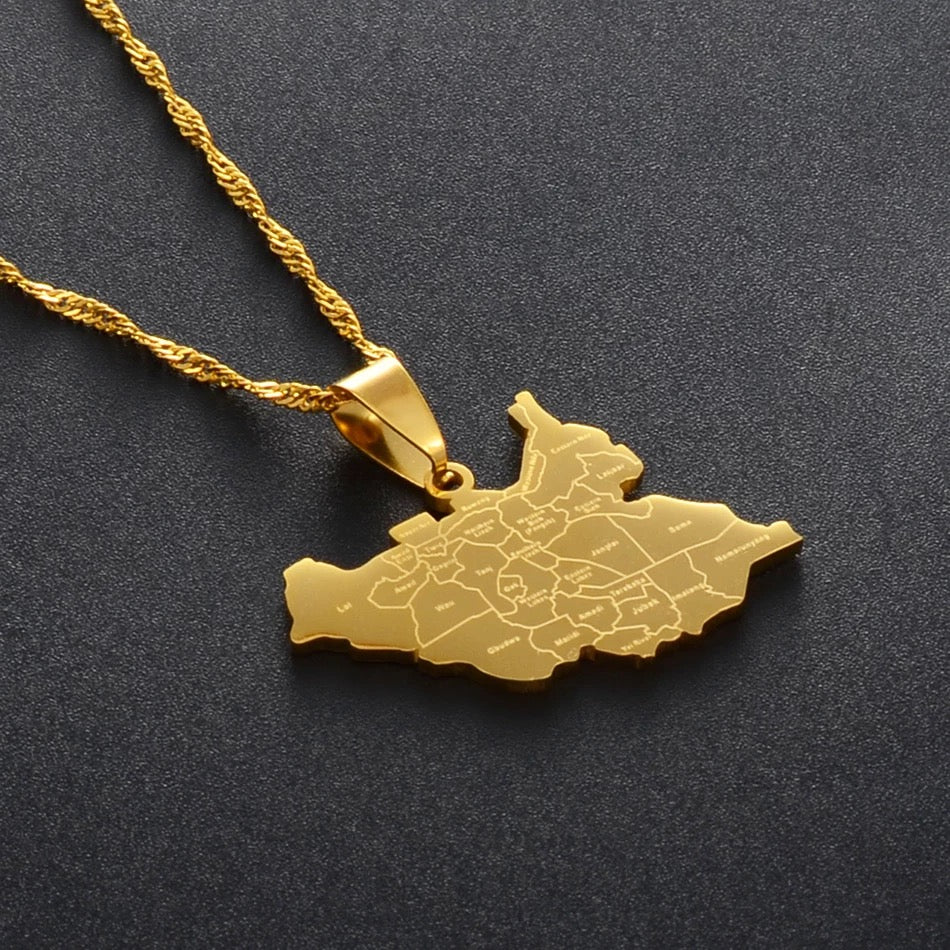 South Sudan Map Pendant with Cities Maps/Names
