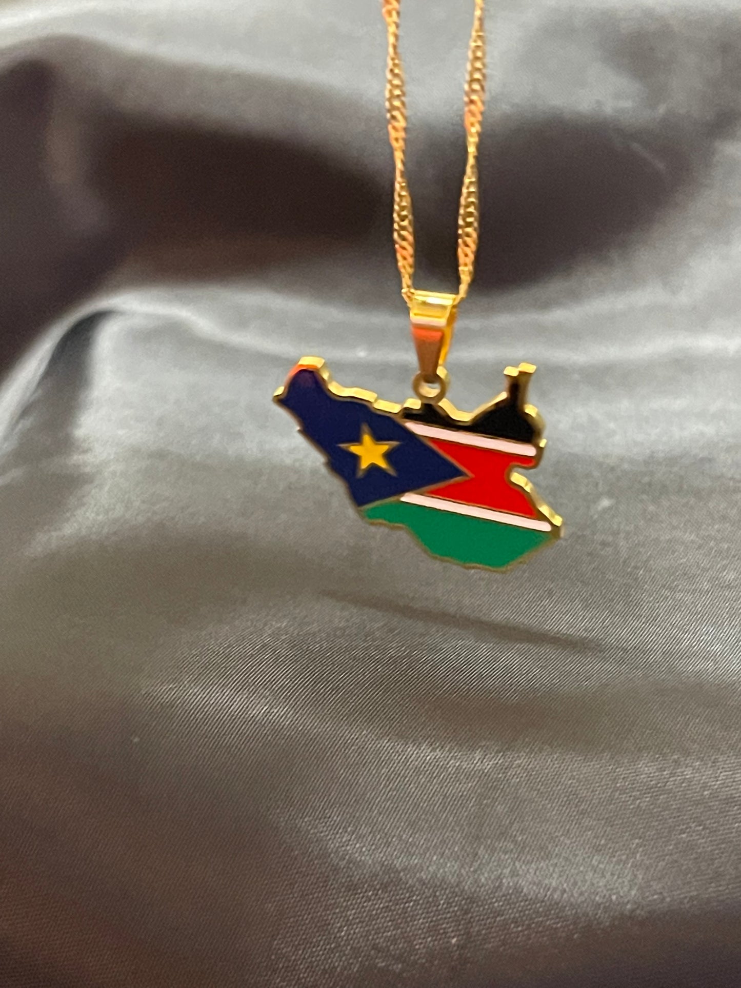 South Sudan Map Flag Pendant Necklace