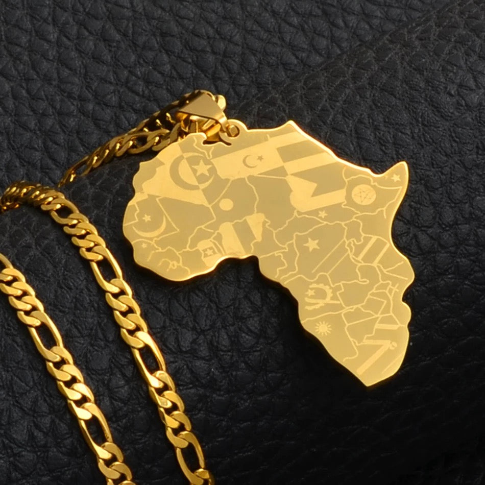 Africa Map Pendant With National Flags Necklace