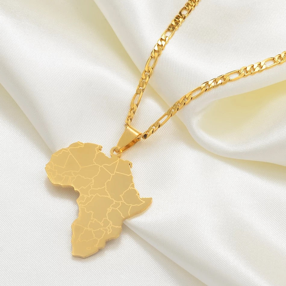 Figaro Chain Africa Map Pendant Necklace