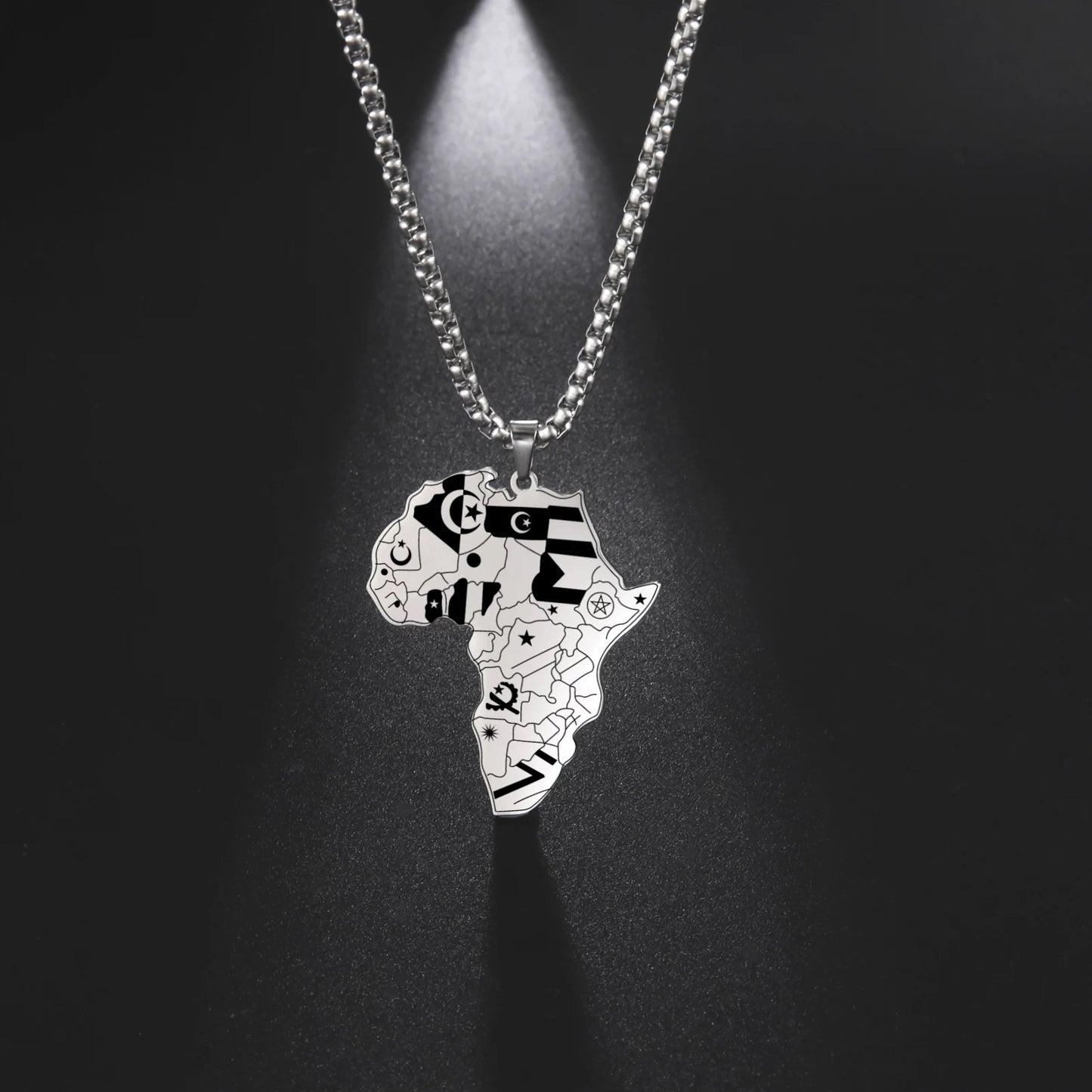 Africa Map Black/Gold W/ National Flags Nacklace
