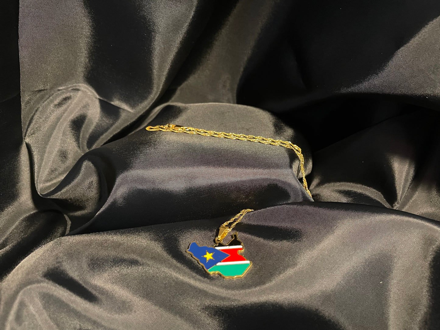 South Sudan Map Flag Pendant Necklace