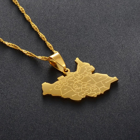 South Sudan Map Pendant with Cities Maps/Names