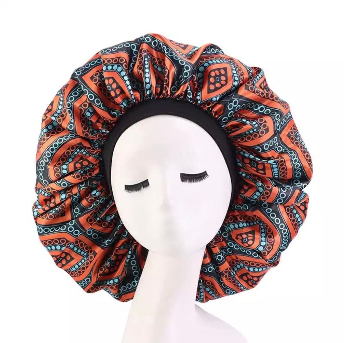 African Print Satin Bonnet W/ Elastic Band