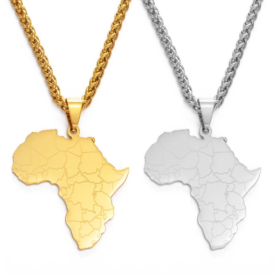 Africa Map Pendant Rope Chain Necklace