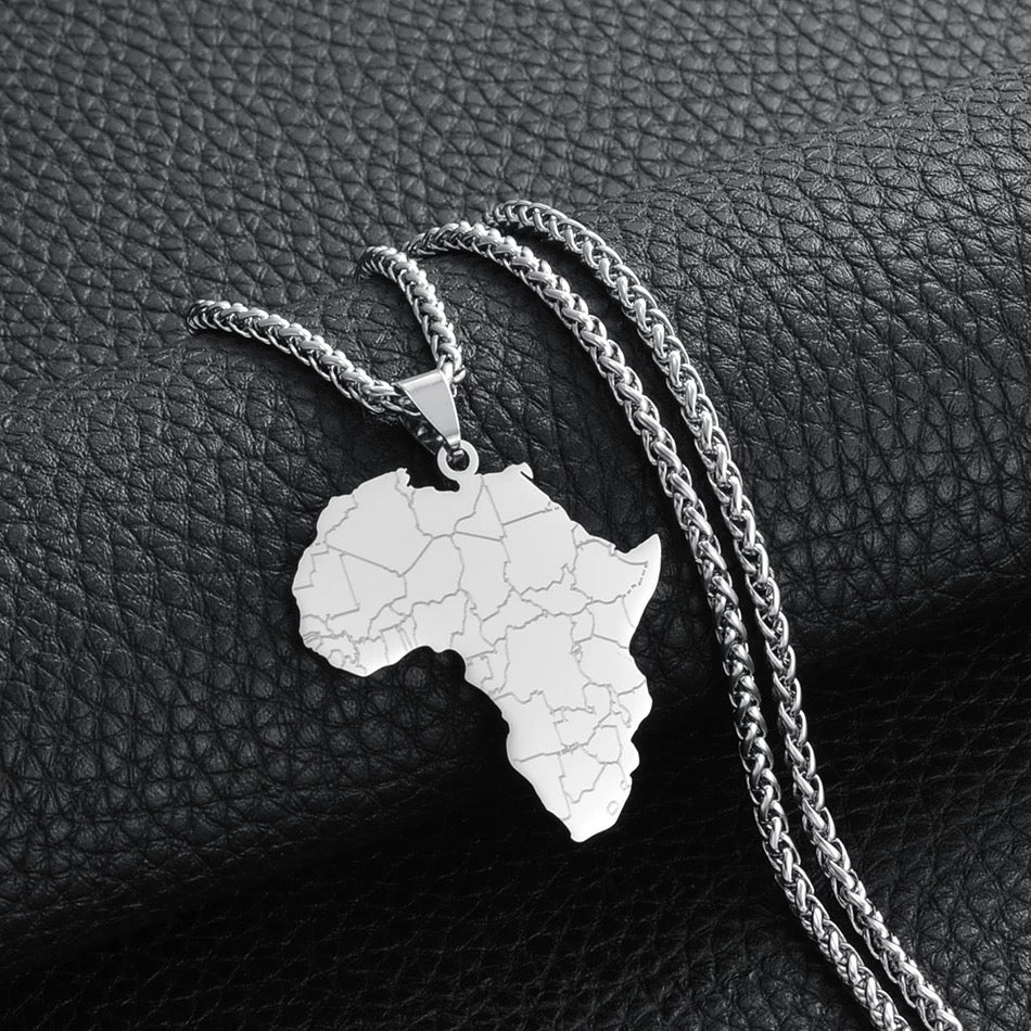 Africa Map Pendant Rope Chain Necklace