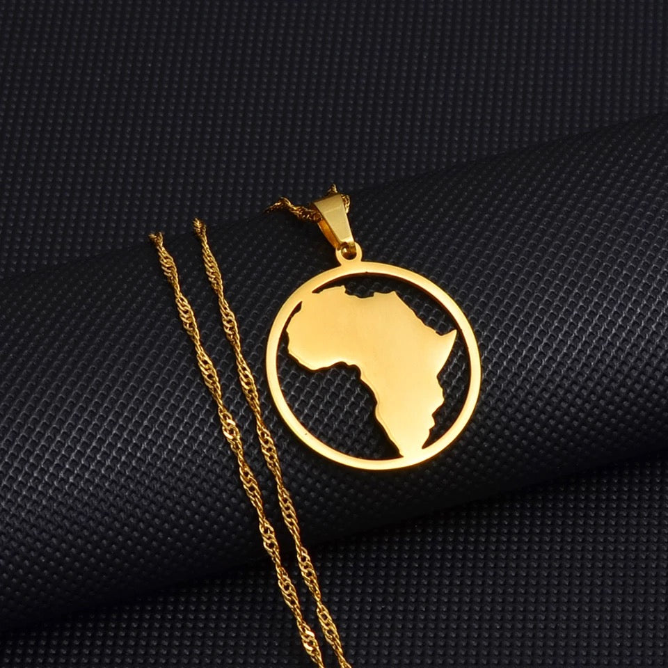 Round Africa Map Pendant Necklace