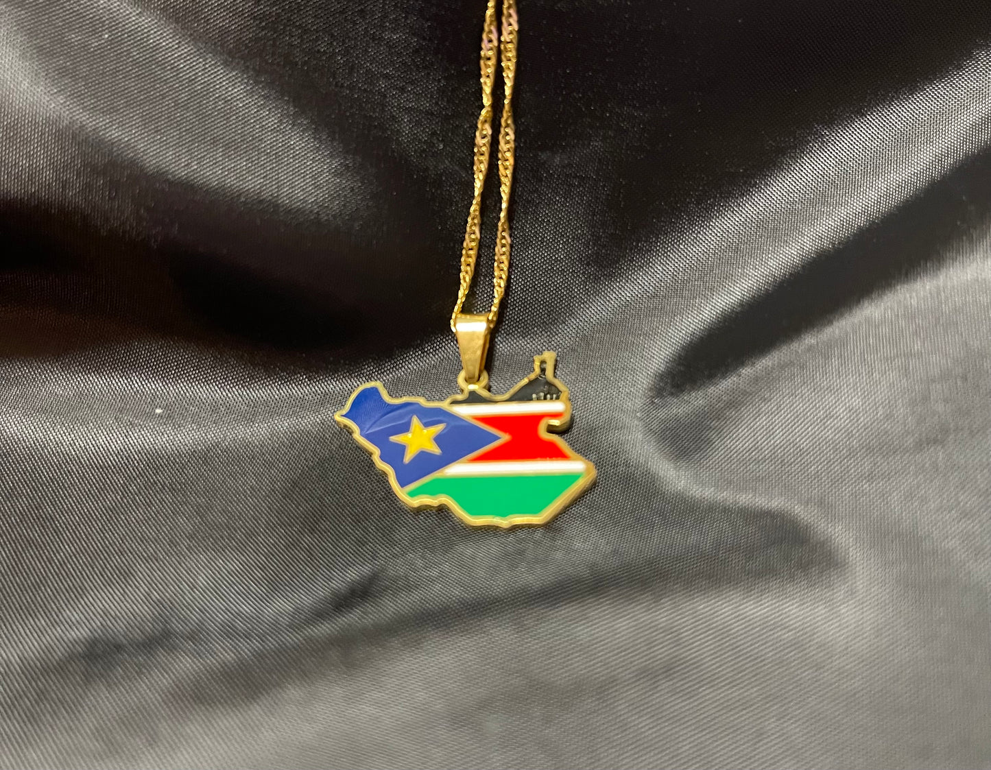 South Sudan Map Flag Pendant Necklace