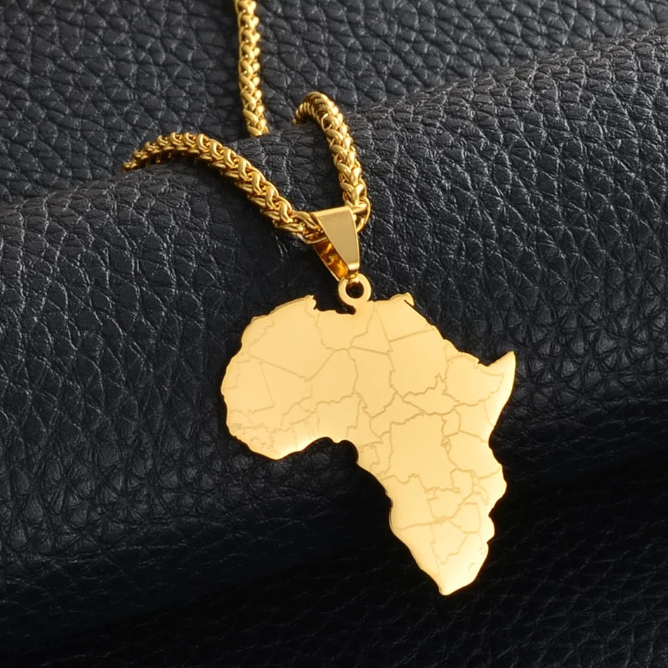 Africa Map Pendant Rope Chain Necklace